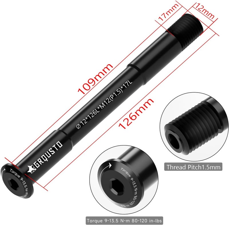 GRQUSTO 1.5mm Thread Pitch Front Rear Thru Axles for Road Mountain Bicyle Suspension Forks Rigid Forks and Bike Rear Frame, 6061 Aluminium Alloy Boost Through Axle: 12mm x 117mm to 181mm Includes 17 Lengths - Image 2